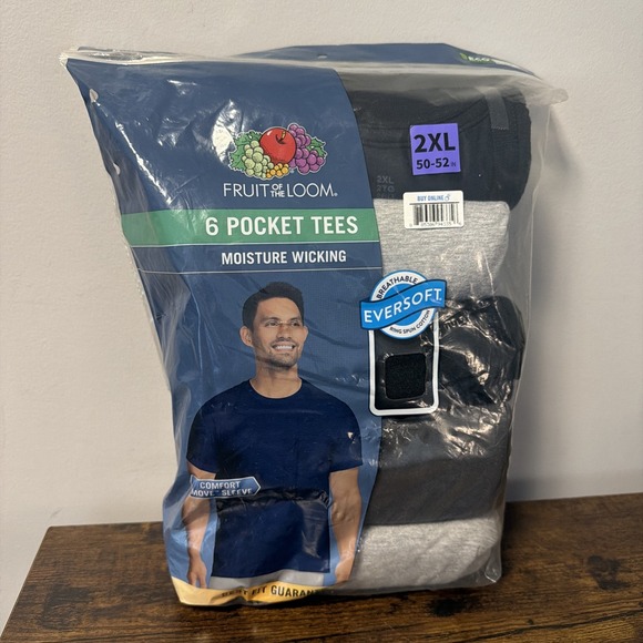 Fruit of the Loom Other - 6-Pack Fruit Of The Loom Pocket T-Shirts Sz 2XL 50-52, Black & Gray Colors, NEW!